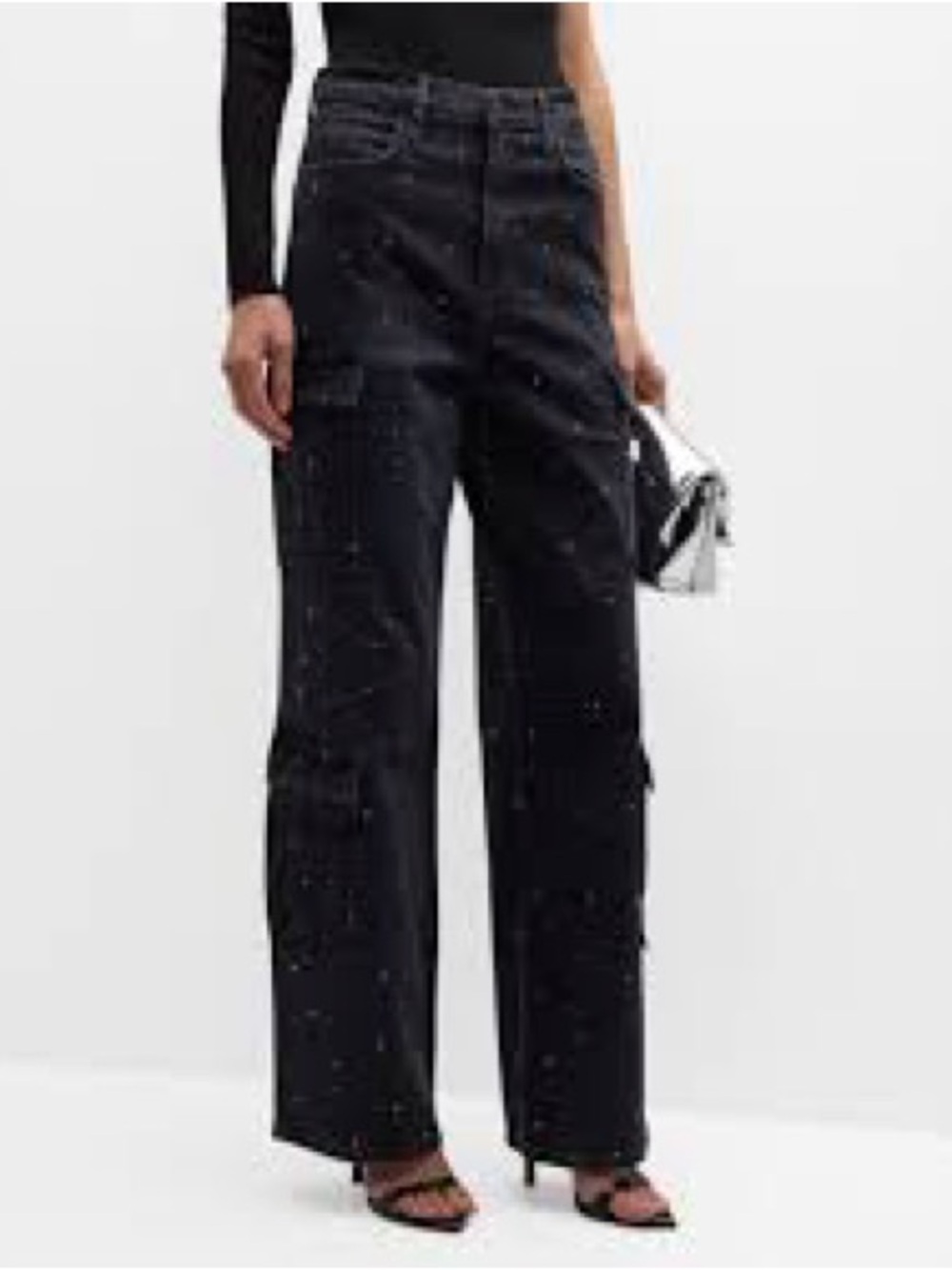 Triarchy Ms Miley Stardust Embellished High Rise Wide Leg Cargo Jeans 27